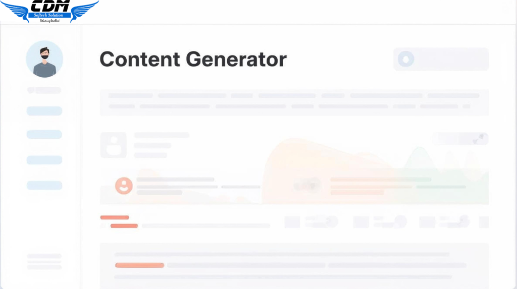 AI content generator dashboard showing automated post, caption, and script creation for social media.