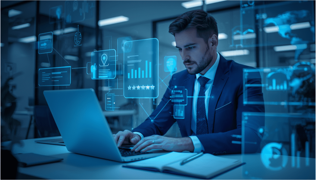 Business owner managing accurate business listings and local SEO rankings on a digital marketing dashboard